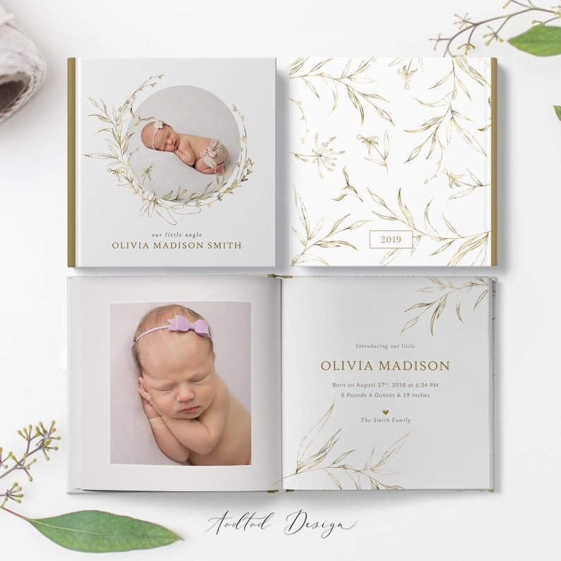 12x12 Baby Photo Book Template, New Newborn Photo Book Album, Photography, Photoshop, Flower Girl, PSD, Instant Download #A004-PSD