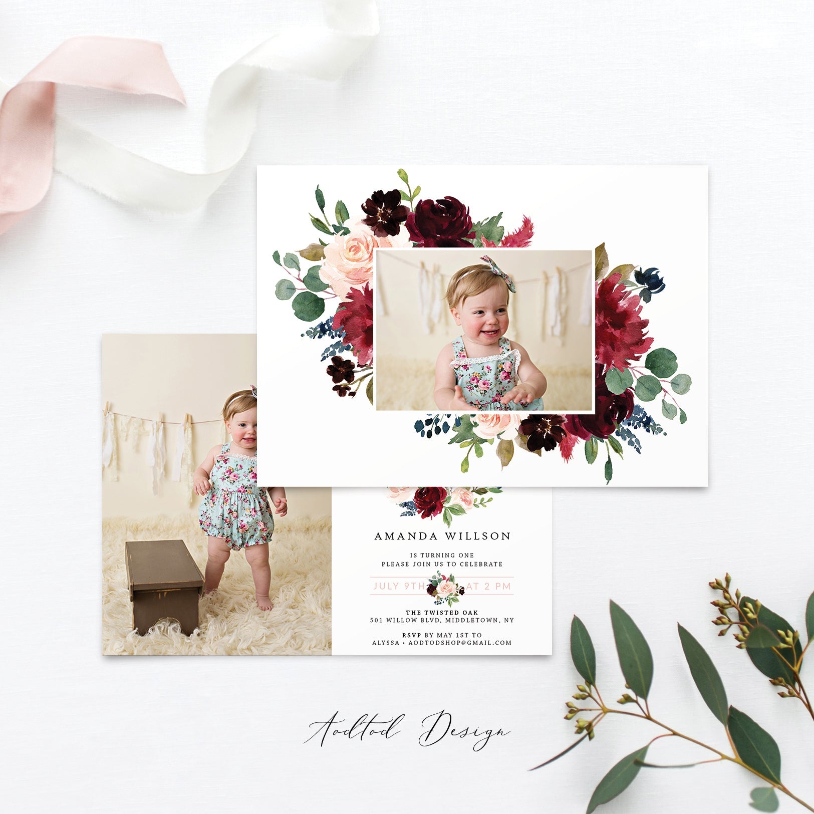 First Birthday Invitation, 1st Birthday Girl, Sweet Welcome, Birthday, Invitation, Photography, Photoshop, PSD, Instant Download #BI2-PSD