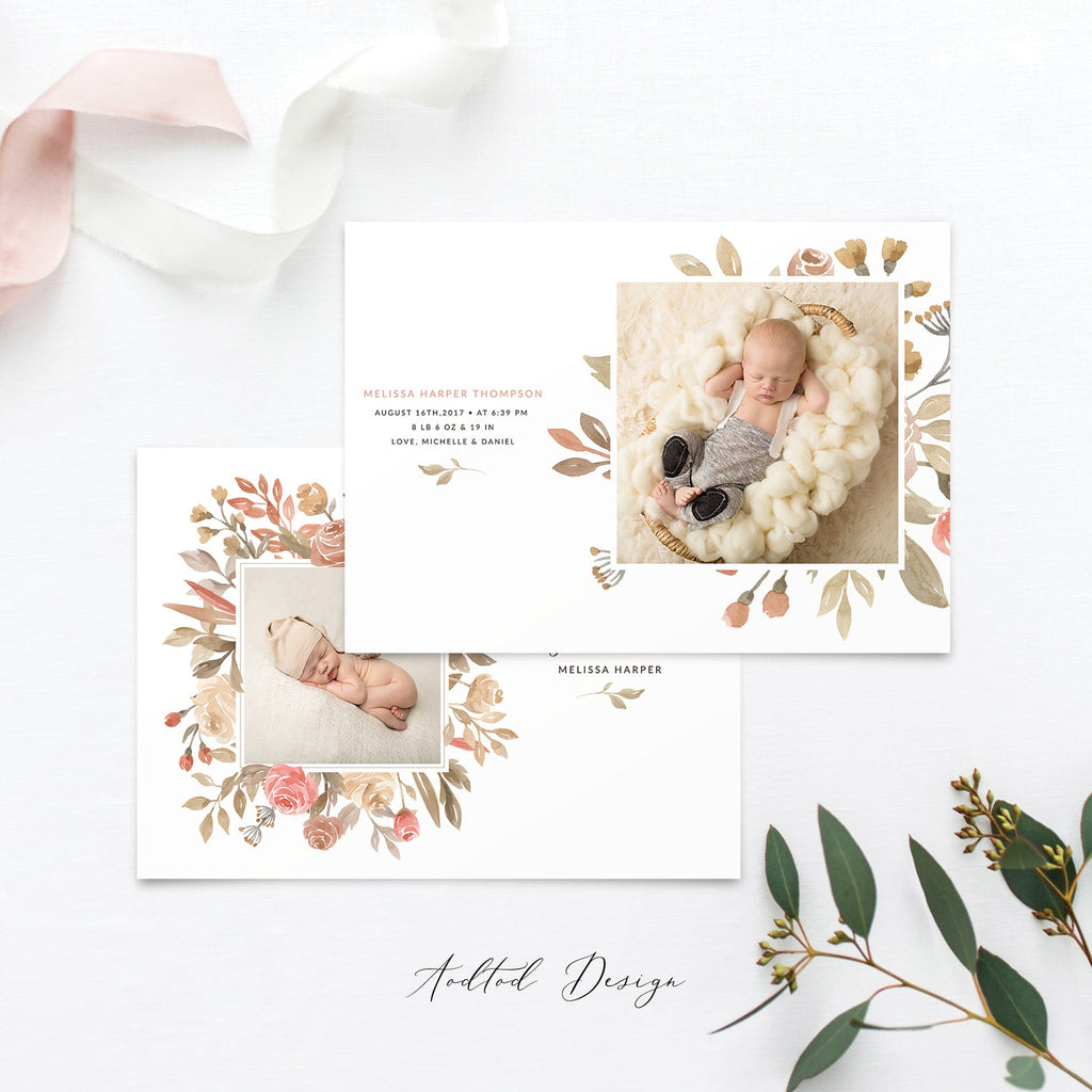 Birth Announcement Template, Sweet Welcome, Birth, Announcement, Card, Board, Album, Photography, Photoshop, Instant Download #BA7-PSD