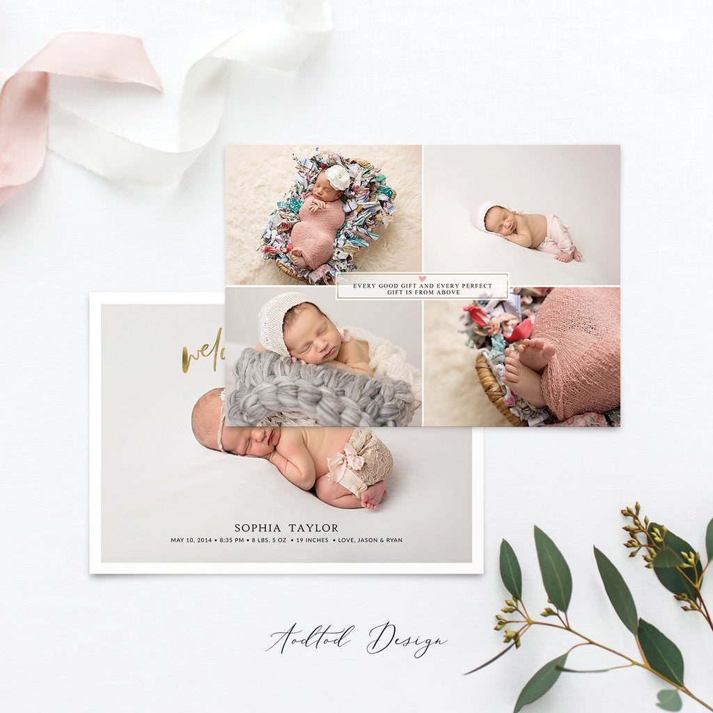 Birth Announcement Template, Sweet Welcome, Birth, Announcement, Card, Board, Album, Photography, Photoshop, Instant Download #BA3-PSD