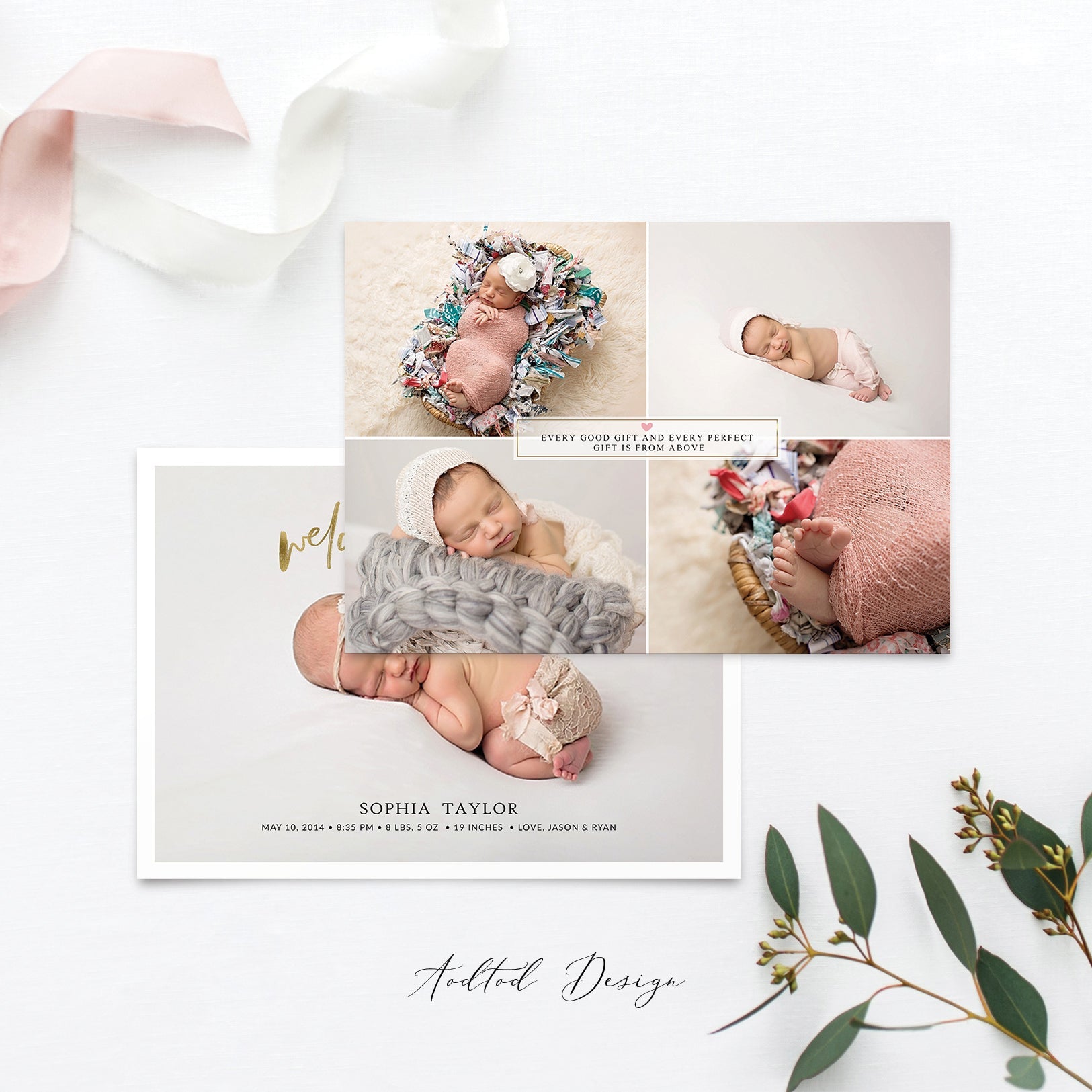 Birth Announcement Template, Sweet Welcome, Birth, Announcement, Card, Board, Album, Photography, Photoshop, Instant Download #BA3-PSD