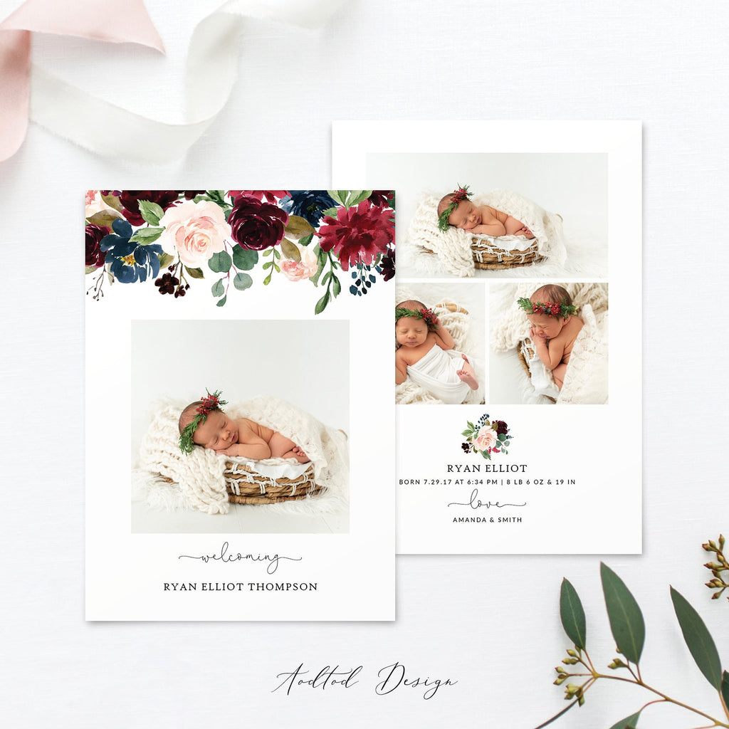 Birth Announcement Template, Sweet Welcome, Birth, Announcement, Card, Board, Album, Photography, Photoshop, Instant Download #BA2-PSD