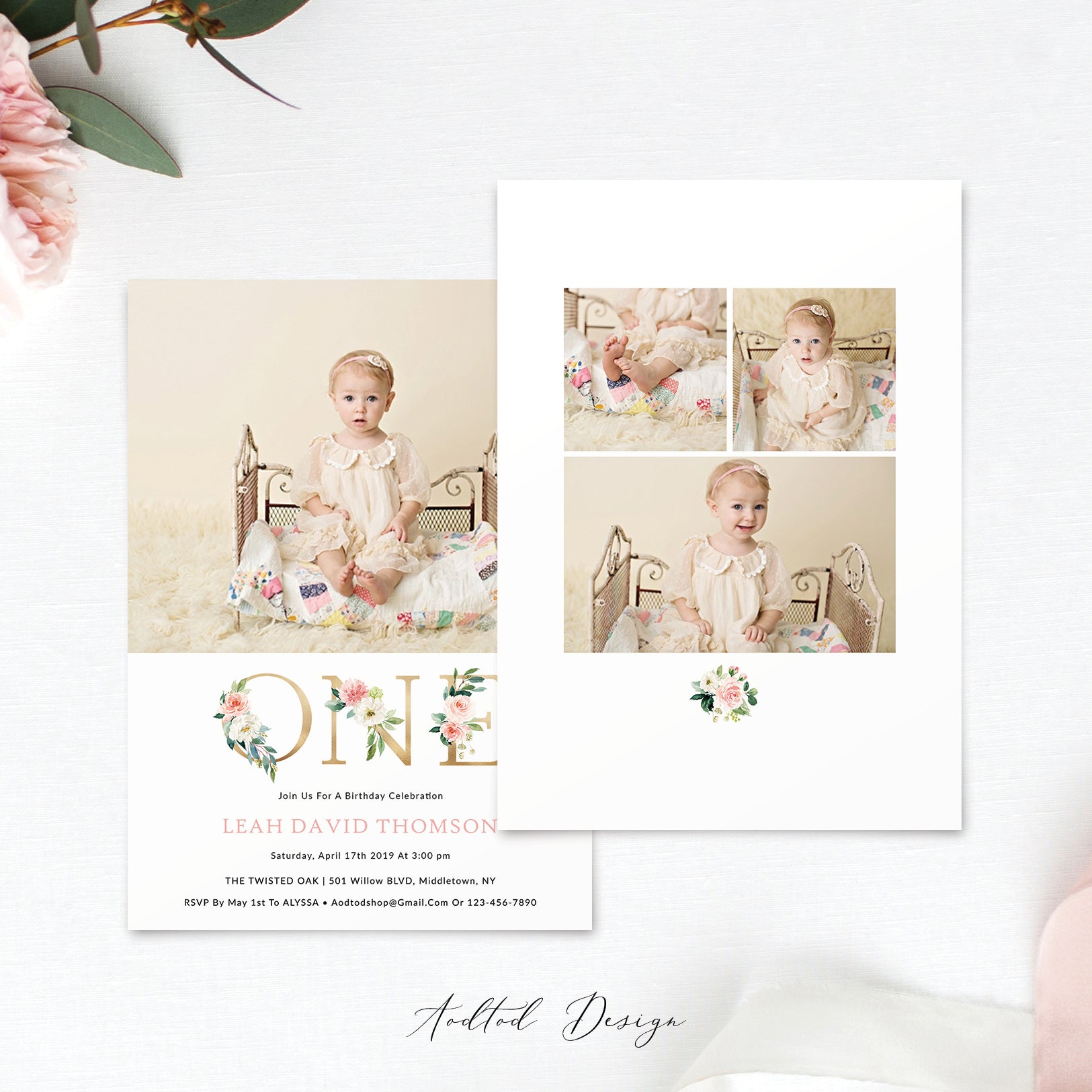 First Birthday Invitation, 1st Birthday Girl, Sweet Welcome, Birthday, Invitation, Photography, Photoshop, PSD, Instant Download #BI4-PSD