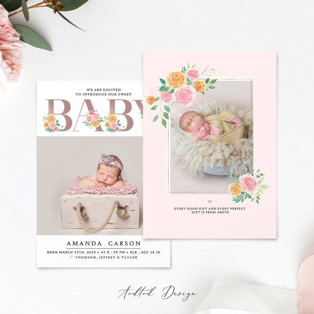Birth Announcement Template, Sweet Welcome, Birth, Announcement, Card, Board, Album, Photography, Photoshop, Instant Download #BA6-PSD