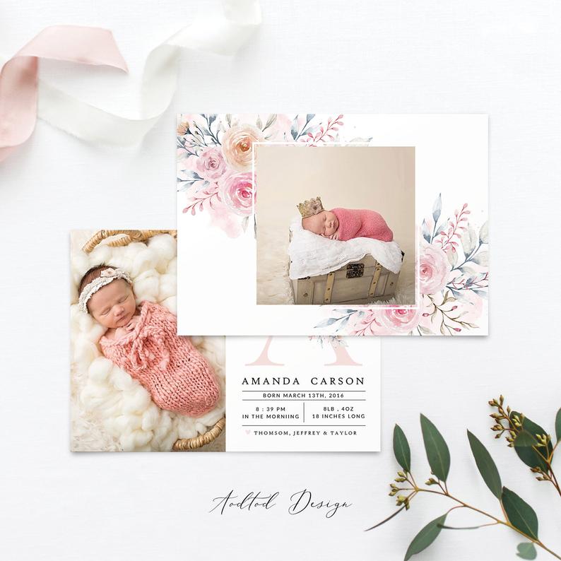 Birth Announcement Template, Sweet Welcome, Birth, Announcement, Card, Board, Album, Photography, Photoshop, Instant Download #BA9-PSD
