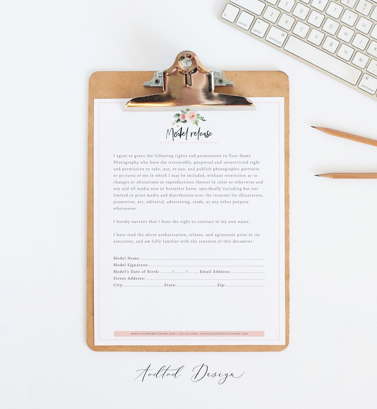Floral Model Release Form Template, Photography Model Release Form, Model Release Template, Photoshop, PSD, Instant Download #BF010-PSD