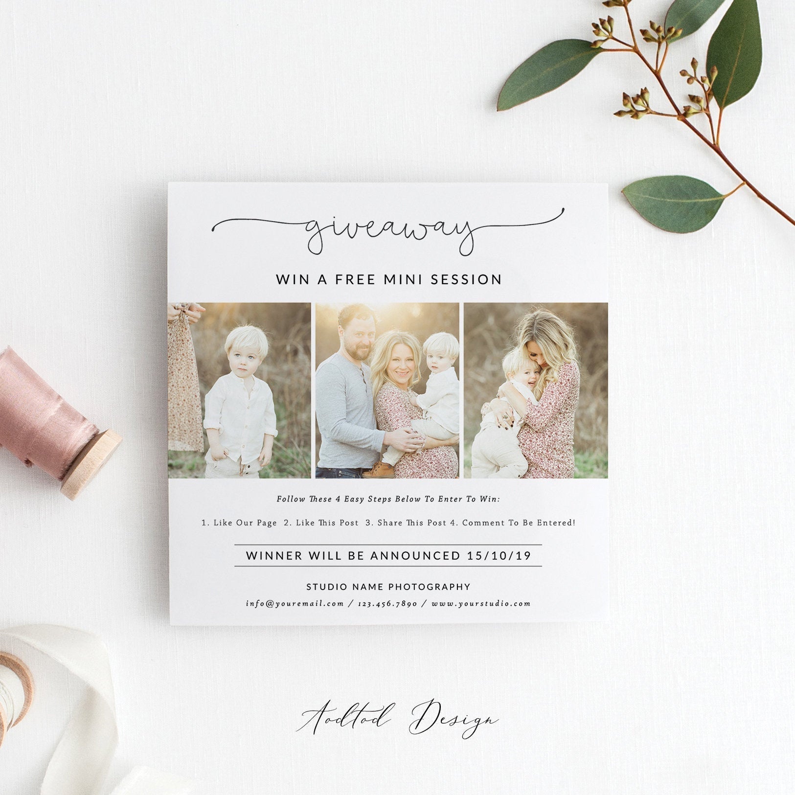 Photography Giveaway Template, Giveaway Mini Session Template, Marketing, Board, Photography, Photoshop, Instant Download #MB15-PSD