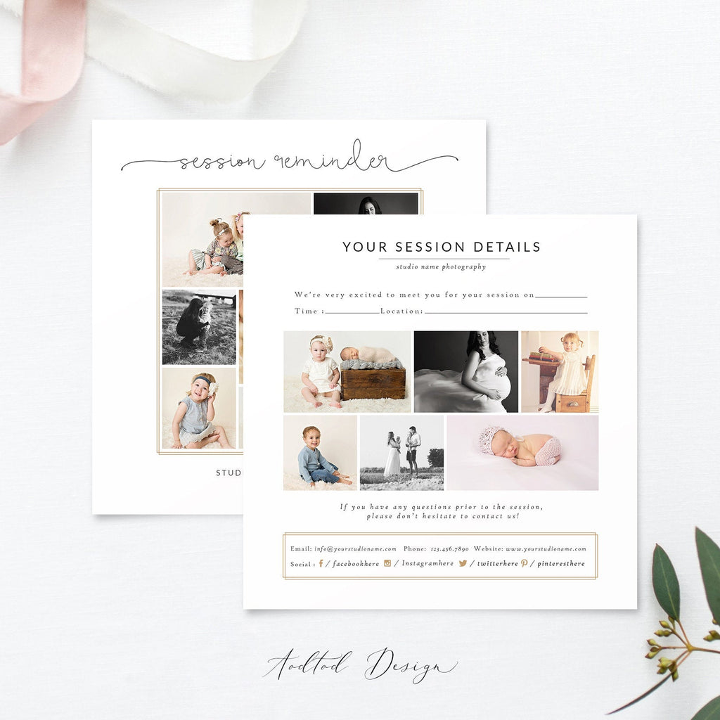Session Reminder Card, Photo Sessions Client Reminder Template, Client Reminder, Photography, Photoshop, PSD, Instant Download #NM022-PSD