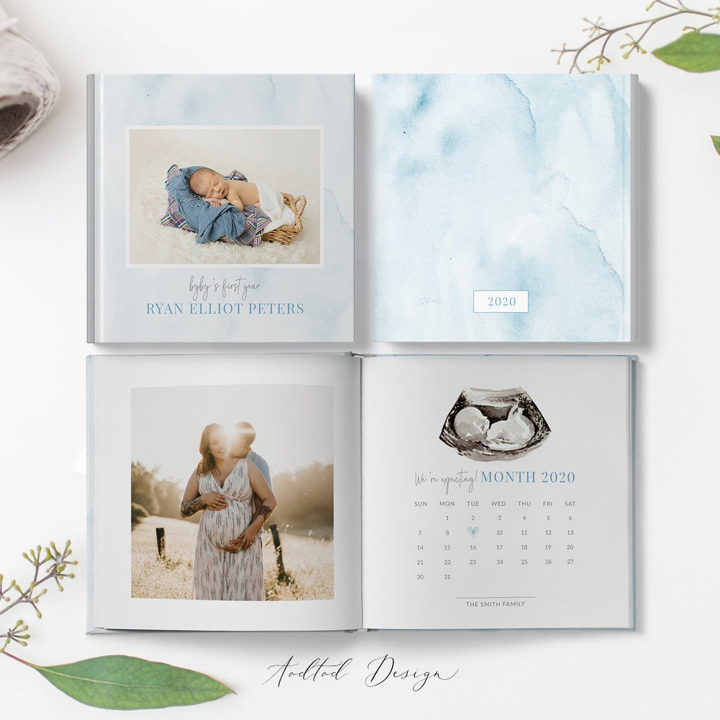 12x12 Baby Photo Book Template, Baby's First Year, New Newborn Photo Book Album, Photography, Photoshop, PSD, Instant Download #Y20-A005-PSD