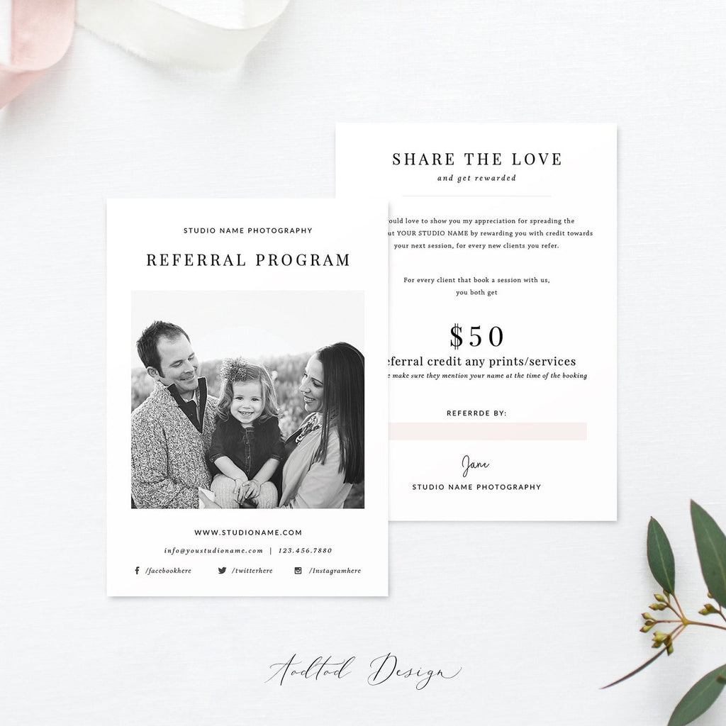 Photography Referral Card Template, Referral Card Template, Referral Program, Tell a Friend, PSD, Instant Download #Y20-M18-PSD