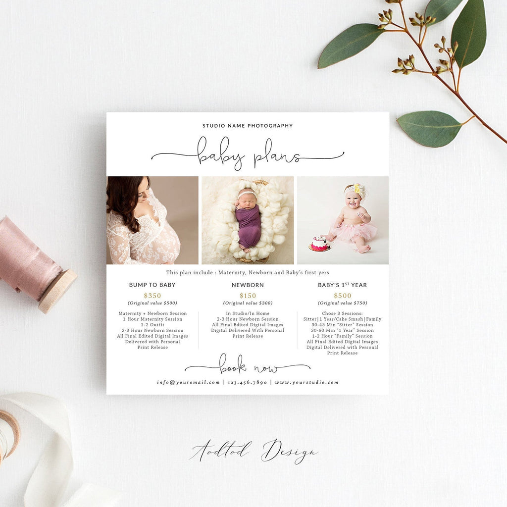 Baby Plan Photography Template, Baby Watch Me Grow for Photographers, Price Guide Template, Baby Milestone Session, PSD #Y20-NM45-PSD