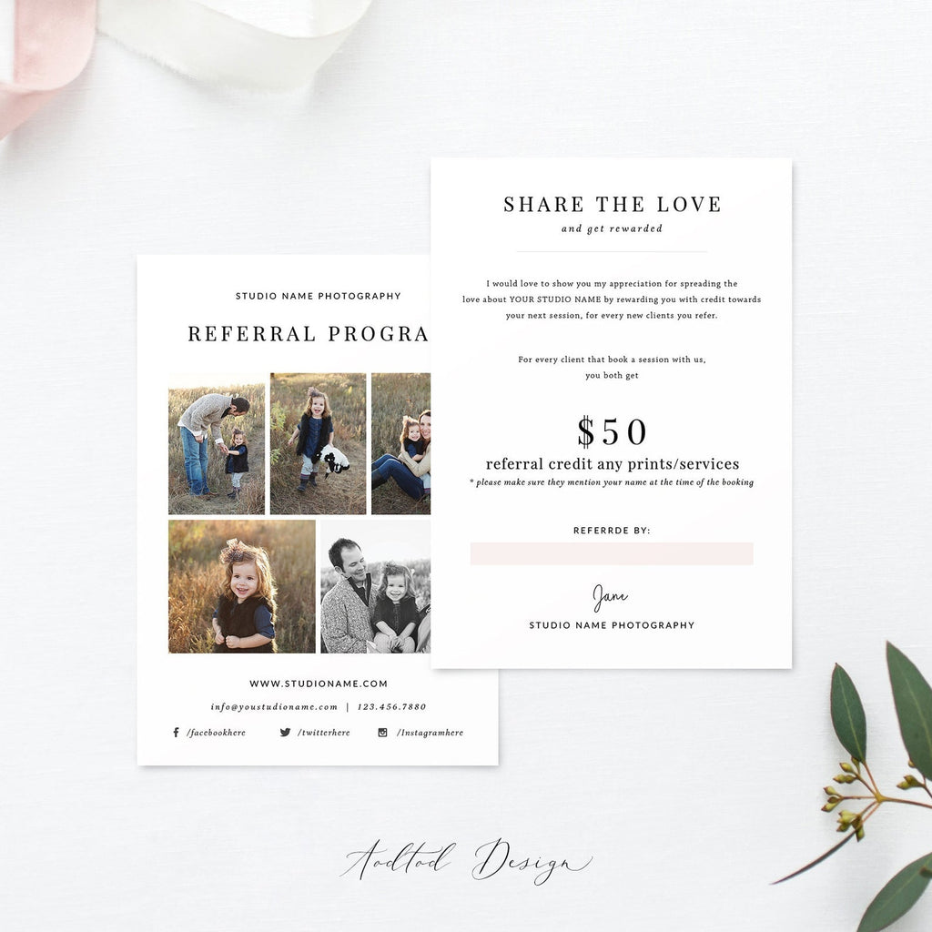 Photography Referral Card Template, Referral Card Template, Referral Program, Tell a Friend, PSD, Instant Download #Y20-M18-PSD
