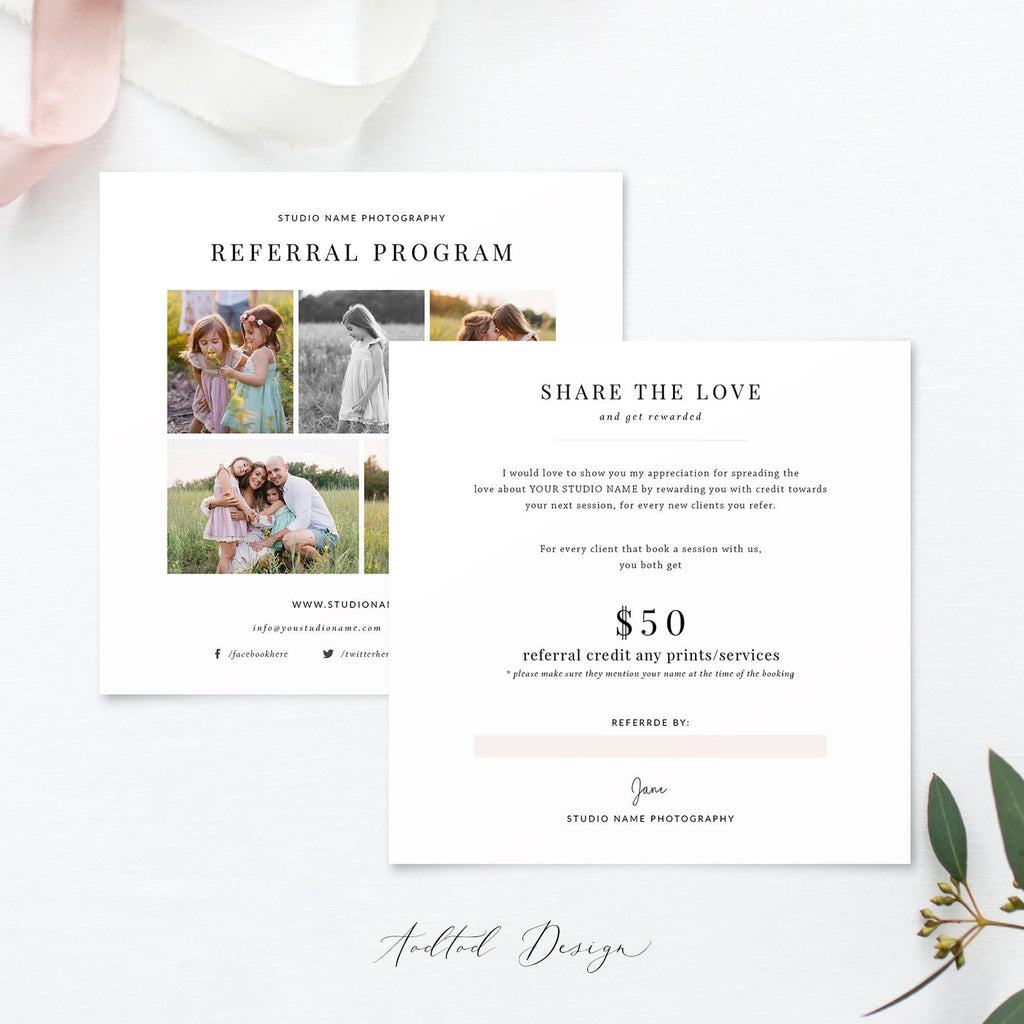Photography Referral Card Template, Referral Card Template, Referral Program, Tell a Friend, PSD, Instant Download #Y20-M19-PSD