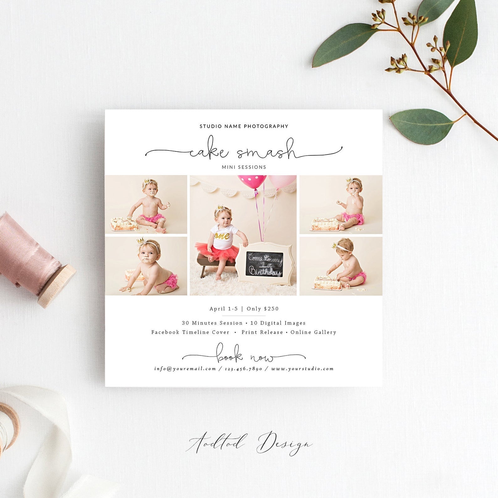 Cake Smash Mini Session Template, Marketing Template, First Birthday, Marketing, Photography, Photoshop, PSD Instant Download #Y20-MB67-PSD