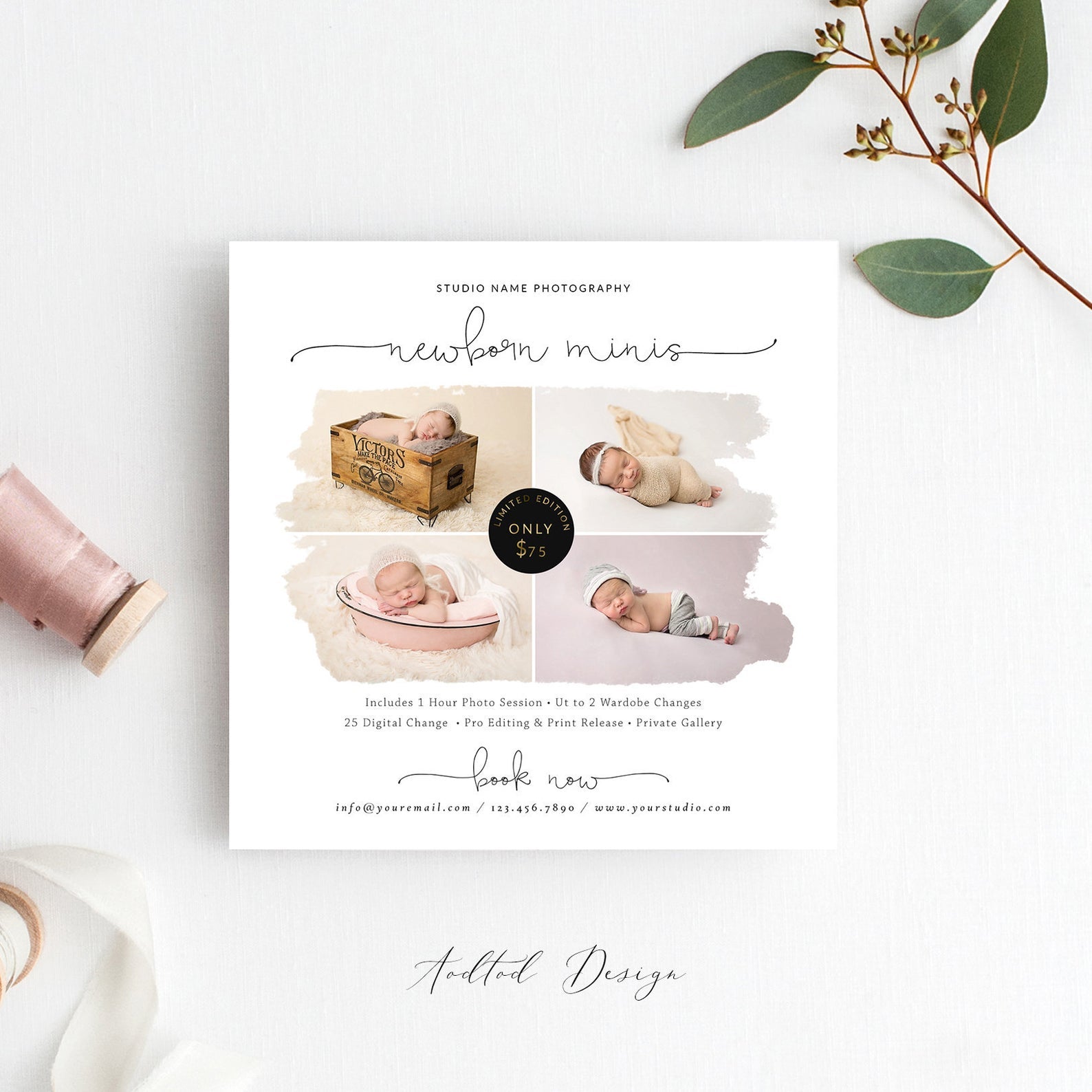 Newborn Mini Session Template, Marketing Template, Newborn, Marketing, Photography, Photoshop, PSD Instant Download #Y20-NM44-PSD