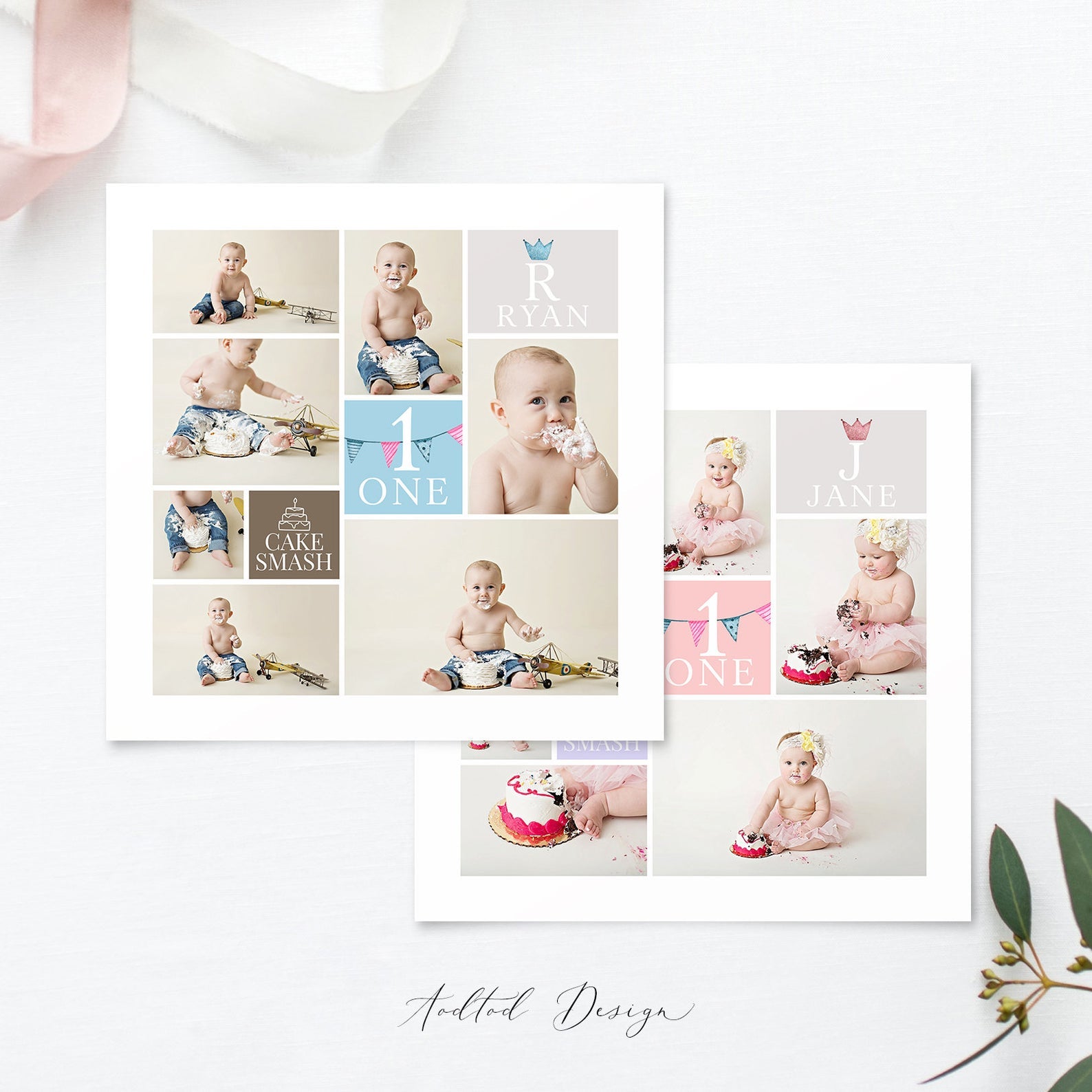 Cake Smash Collages & Blog Boards, First birthday, Collage, Board, Album, Blog, Photography, Photoshop, PSD, Instant Download #Y20-BB21-PSD