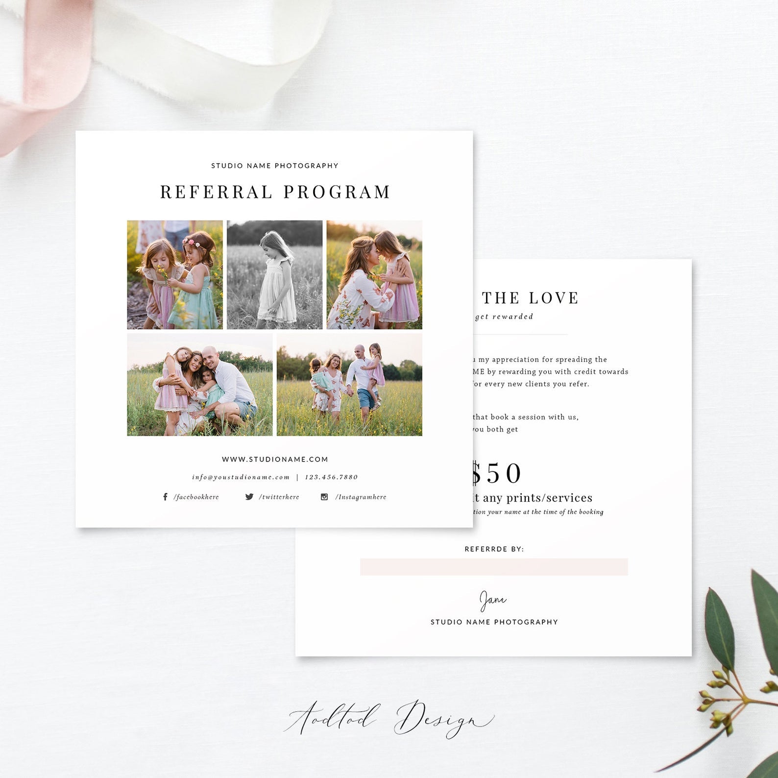 Photography Referral Card Template, Referral Card Template, Referral Program, Tell a Friend, PSD, Instant Download #Y20-M19-PSD