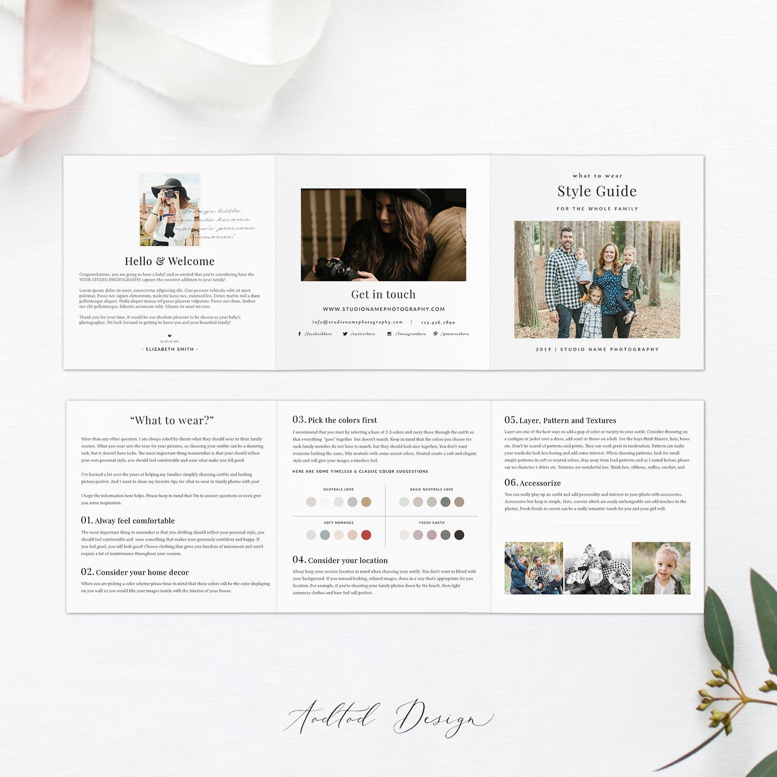 5x5 Trifold Brochure Style Guide Template, What to Wear, Family Styling Guide, Marketing, Photoshop, PSD Instant Download #Y20-M7-PSD