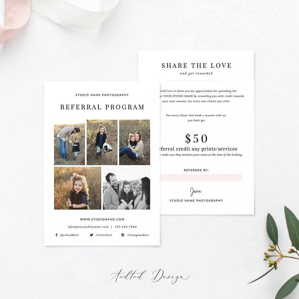 Photography Referral Card Template, Referral Card Template, Referral Program, Tell a Friend, PSD, Instant Download #Y20-M18-PSD
