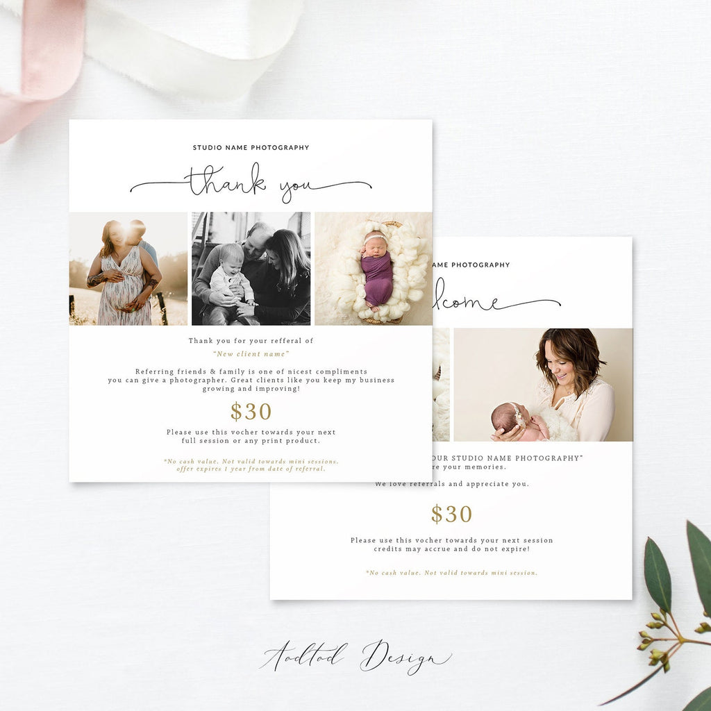 Referral Voucher/Coupon Card Template, Referral Card Template, Referral Program, Thank you and Welcome, PSD, Instant Download #Y20-M20-PSD