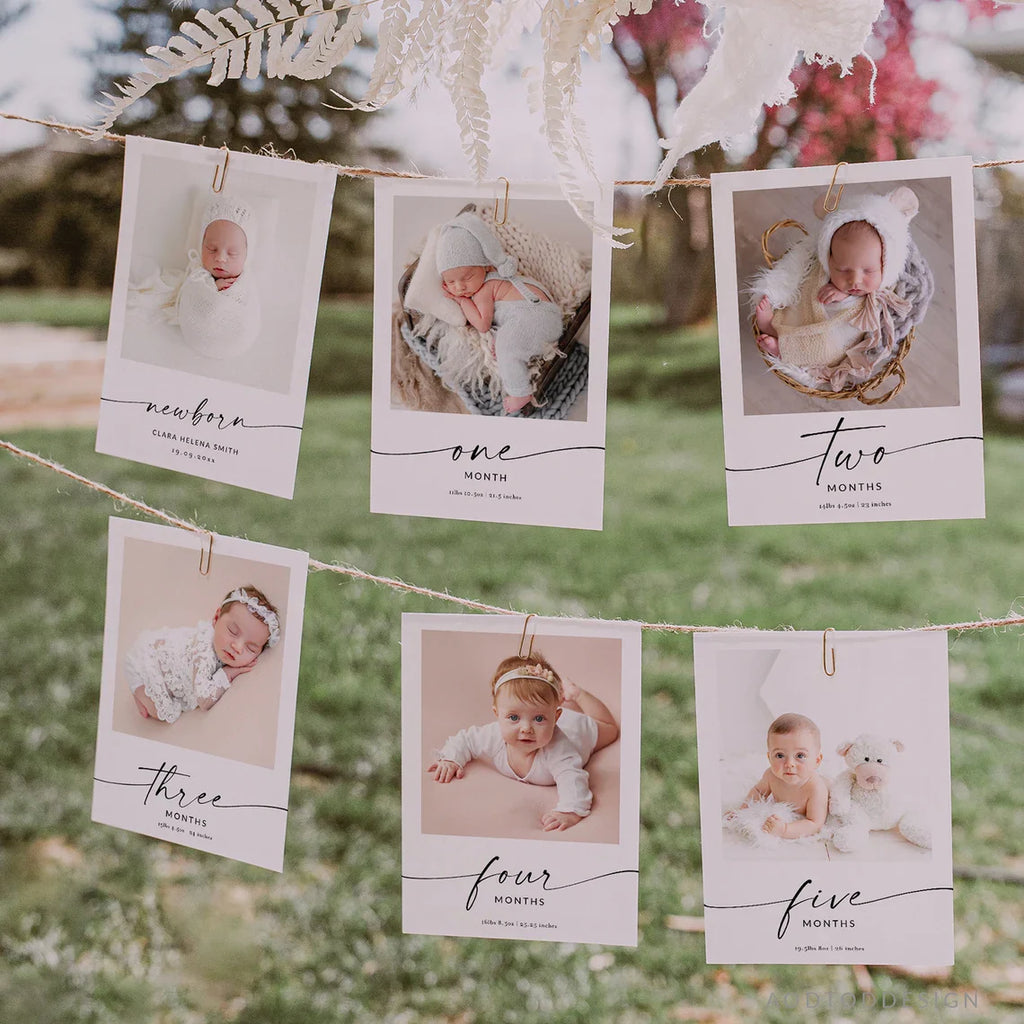 Milestone Photo Cards Template, First Birthday Photo Banner Template, Newborn, Photography, Photoshop, PSD DIY #Y22-NM2-PSD