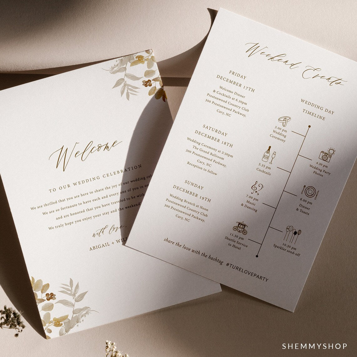 Online Elegant Gold Welcome Letter & Itinerary Template, Destination Welcome Card, Weekend Events, Welcome Bag, PDF JPG PNG #Y22-WB2