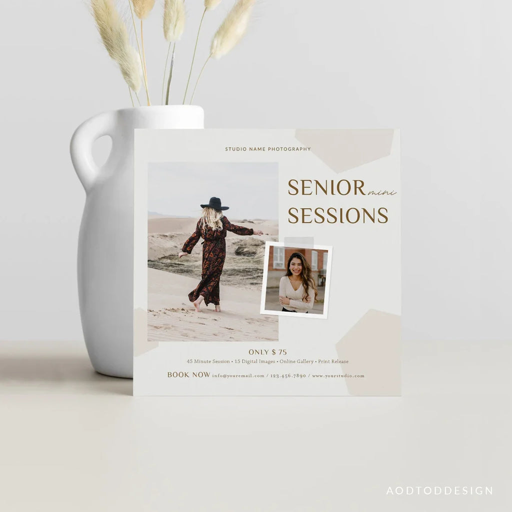 Senior Mini Session Template, Senior Minis, New, Marketing, Board, Card, Blog, Photography, Photoshop, PSD, DIY #Y23-MB2-PSD