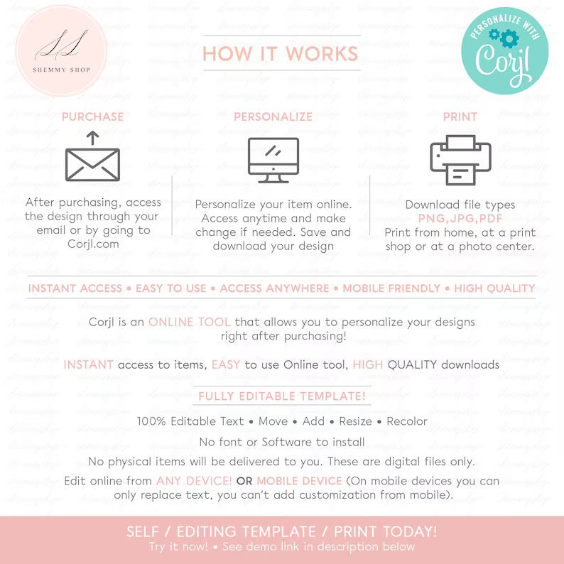 Online Romantic Calligraphy Wedding Program Template, Fan or Flat Program Printable, Order of Service, Wedding Program, #Y22-WF2