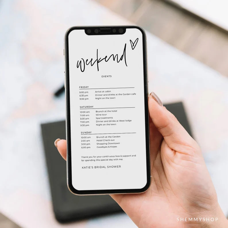 Online Modern Bachelorette Weekend Electronic Template, Electronic Schedule, Family Reunion, Email Itinerary PDF JPEG PNG #Y22-WEI4