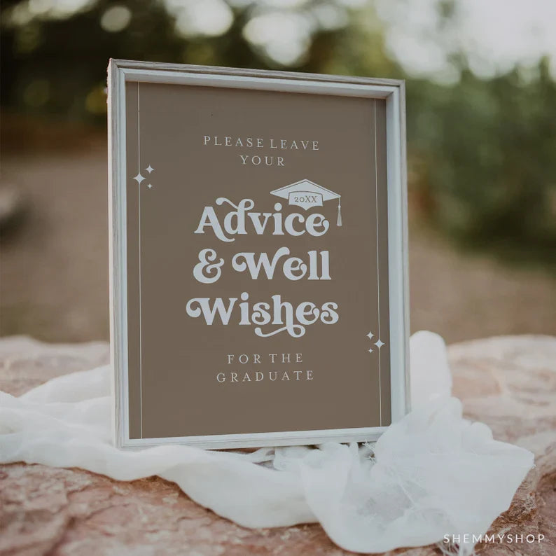 Online Graduation Advice Sign Template, Advice and Wishes Sign, Wishes Graduate, Advice and Wishes Sign, High School PDF JPEG PNG #Y22-GS3
