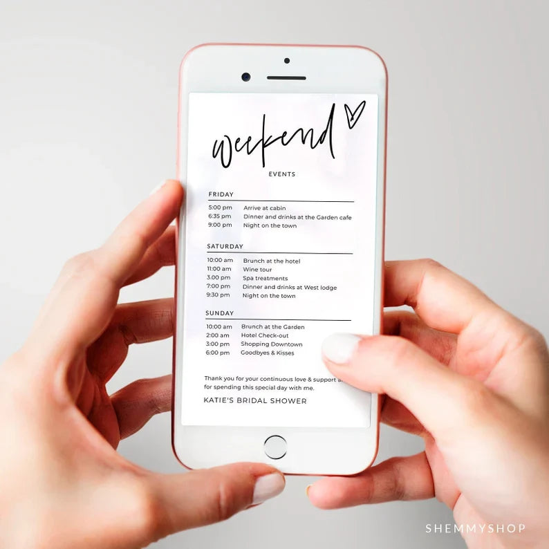 Online Modern Bachelorette Weekend Electronic Template, Electronic Schedule, Family Reunion, Email Itinerary PDF JPEG PNG #Y22-WEI4