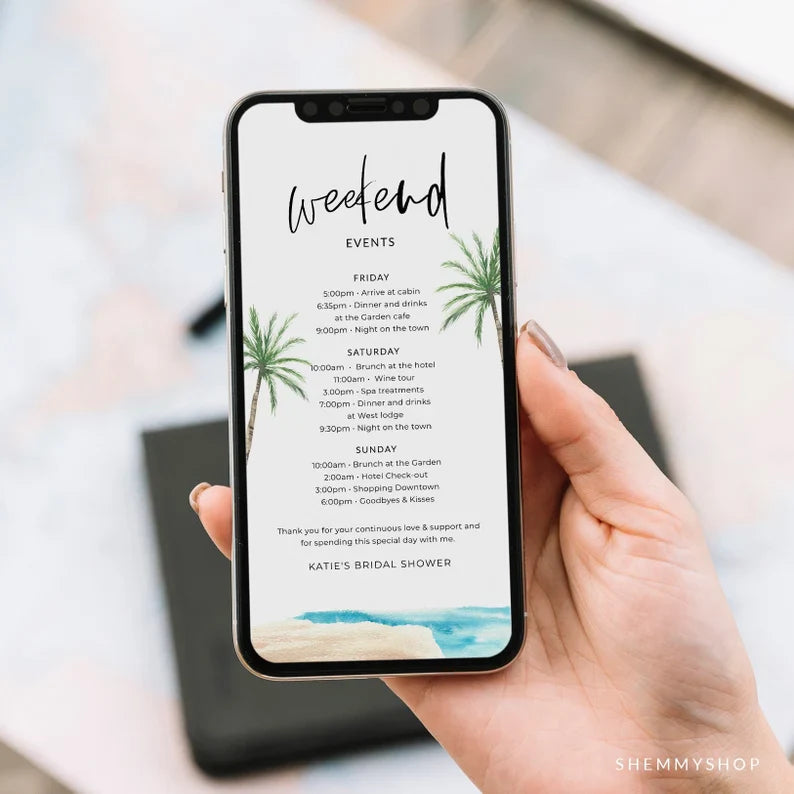 Online Modern Bachelorette Weekend Electronic Template, Electronic Schedule, Family Reunion, Email Itinerary PDF JPEG PNG #Y22-WEI5