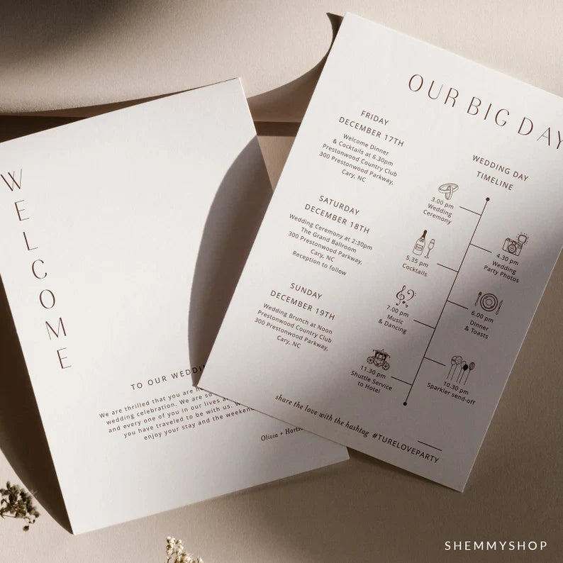 Online Minimalist Welcome Letter & Itinerary Printable Template, Destination Welcome Card, Weekend Events, Welcome Bag, PDF JPG PNG #Y22-WB1