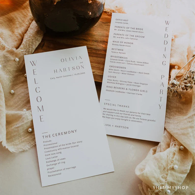 Online Minimalist Wedding Program Printable Template, Printable Program Template, Wedding Printable, PDF JPG PNG #Y22-WP1