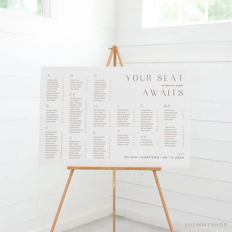 Online Minimalist Seating Chart Template, Wedding Seating Sign, Table Number Order, Wedding Seating, Seating, Corjl, PDF JPEG PNG #Y22-SC1