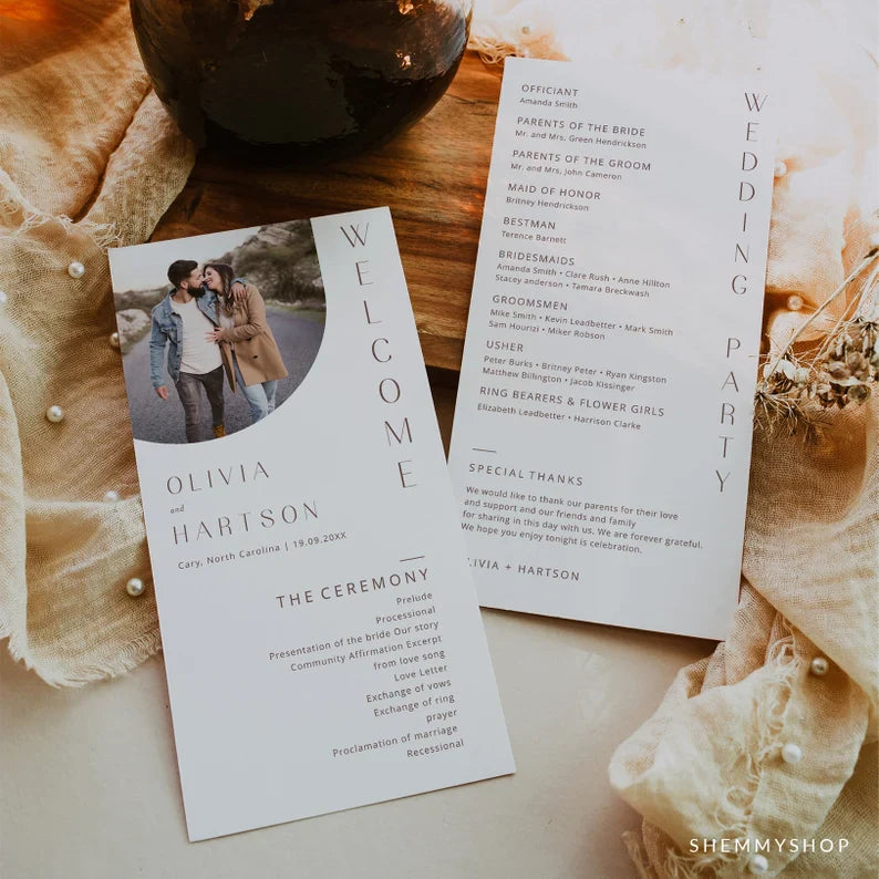 Online Photo Minimalist Wedding Program Printable Template, Printable Program Template, Wedding Printable, PDF JPG PNG #Y22-WP2