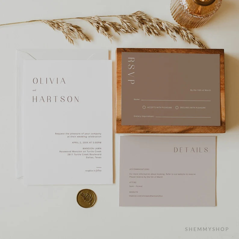 Online Minimalist Wedding Invitation Set Template, Classic Wedding Invitation, Wedding Invitation Printable, PDF JPEG PNG Corjl #Y22-WIS1