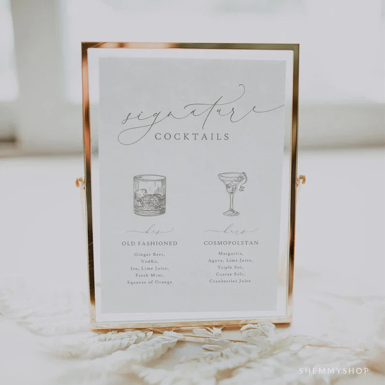 Online Romantic Calligraphy Signature Drinks Printable, Signature Drinks Sign, Signature Cocktails, Bar Sign, Wedding, Sign #Y22-WS31