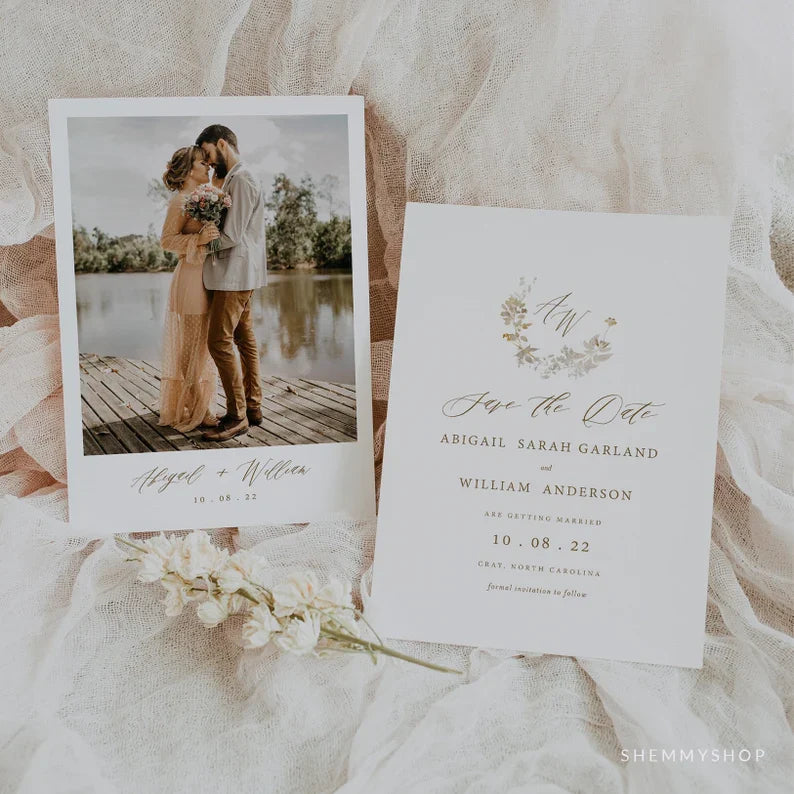 Online Elegant Gold Save the Date Invitation Template, Photo Save The Date Invitation, Save Our Date Printable, PDF JPEG PNG #Y22-SD3