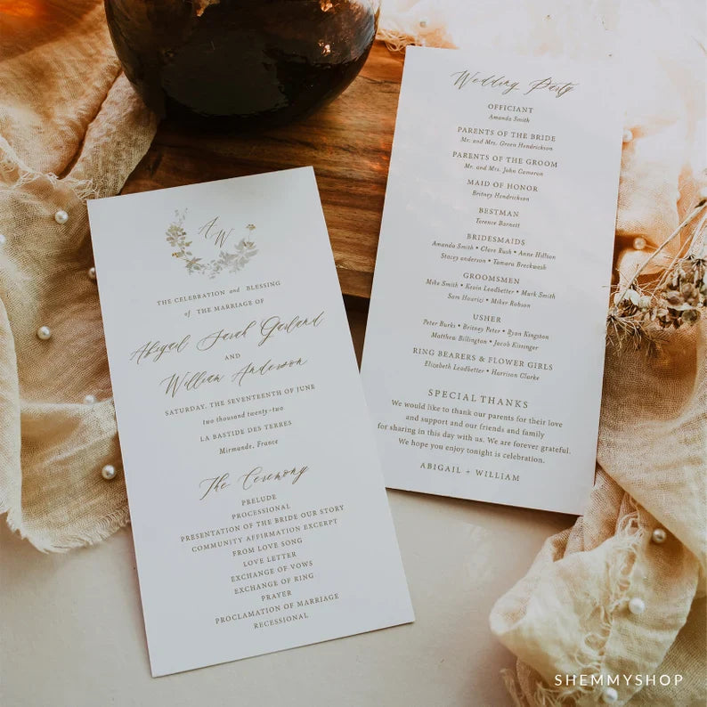 Online Elegant Gold Wedding Program Printable Template, Printable Program Template, Wedding Printable, PDF JPG PNG #Y22-WP4