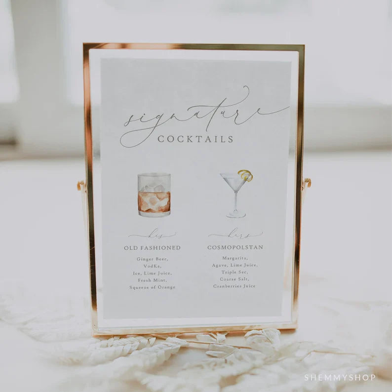 Online Romantic Calligraphy Signature Drinks Printable, Signature Drinks Sign, Signature Cocktails, Bar Sign, Sign, PDF JPEG PNG #Y22-WS32