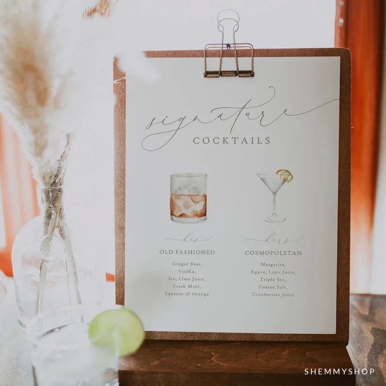 Online Romantic Calligraphy Signature Drinks Printable, Signature Drinks Sign, Signature Cocktails, Bar Sign, Sign, PDF JPEG PNG #Y22-WS32