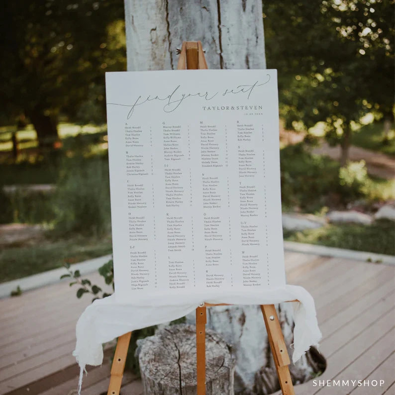 Online Romantic Calligraphy Seating Chart Template, Wedding Seating Sign, Table Number Order, Wedding Seating, Seating, Corjl #Y22-SC2