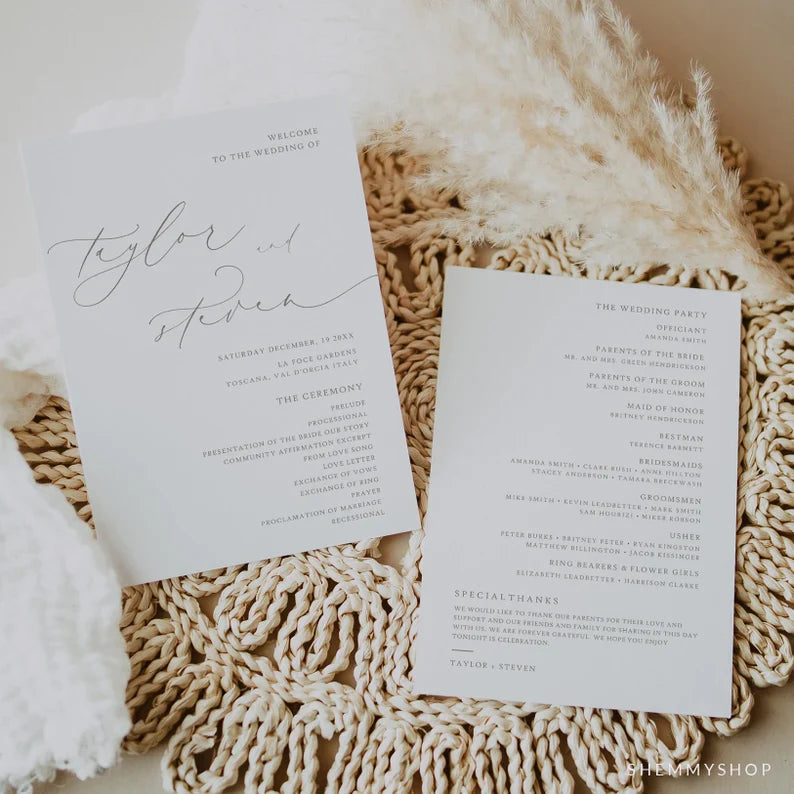 Online Romantic Calligraphy Wedding Program Template, Fan or Flat Program Printable, Order of Service, Wedding Program, #Y22-WF2