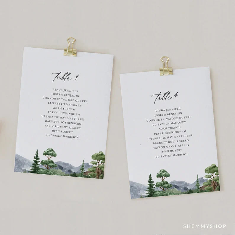 Online Evergreen Forest Wedding Seating Chart, Seating Plan Template, Wedding Seating Cards, Seating Cards, Corjl, PDF JPEG PNG #Y22-SC6