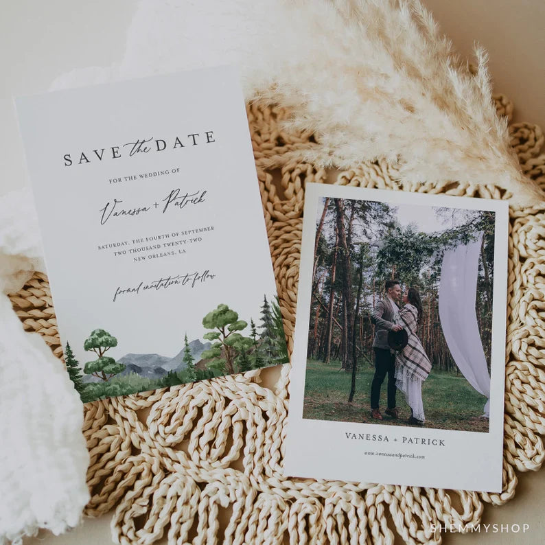Online Evergreen Forest Save the Date Invitation Template, Photo Save The Date Invitation, Save Our Date Printable, PDF JPEG PNG #Y22-SD4
