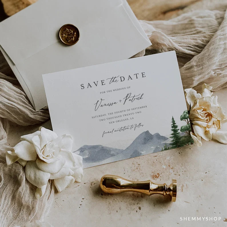 Online Evergreen Forest Save the Date Invitation Template, Photo Save The Date Invitation, Save Our Date Printable, PDF JPEG PNG #Y22-SD5