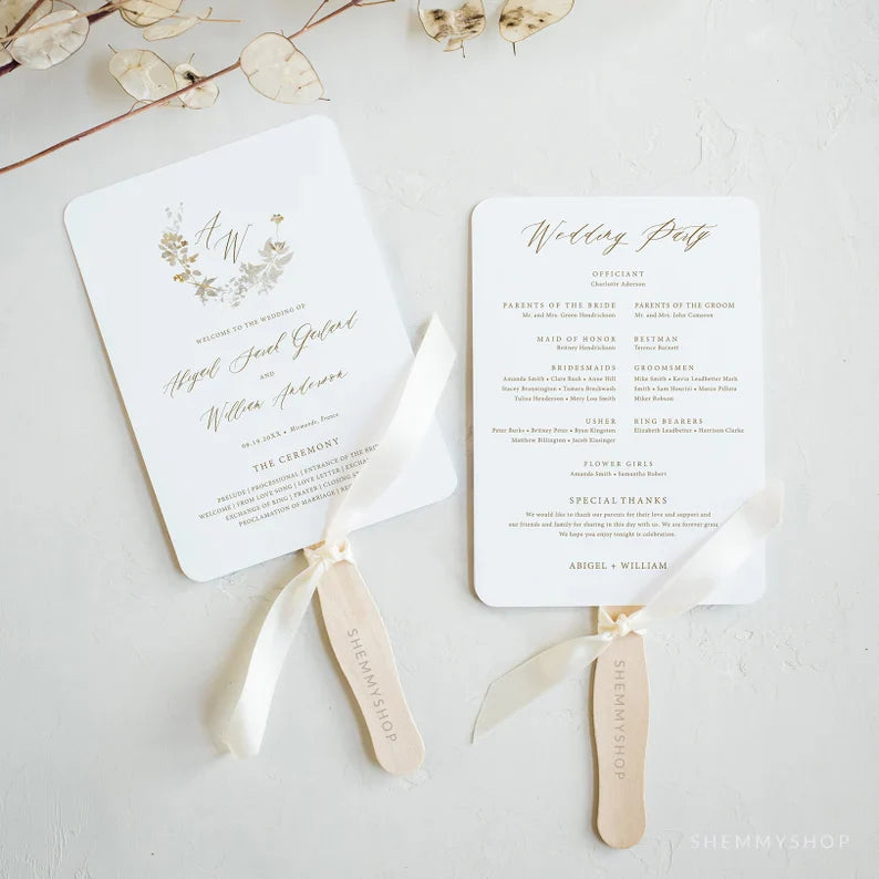 Online Elegant Gold Wedding Program Template, Fan or Flat Program Printable, Order of Service, Wedding Program, PDF JPEG PNG #Y22-WF2-2