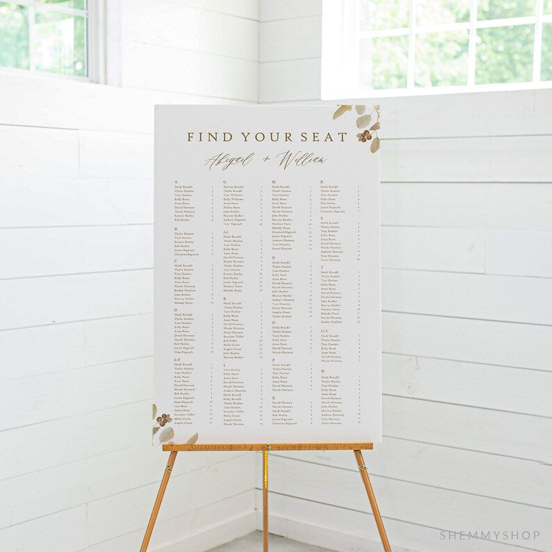 Online Elegant Gold Seating Chart Template, Wedding Seating Sign, Table Number Order, Wedding Seating, Seating, Corjl #Y22-SC5