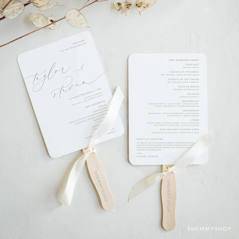 Online Romantic Calligraphy Wedding Program Template, Fan or Flat Program Printable, Order of Service, Wedding Program, #Y22-WF2